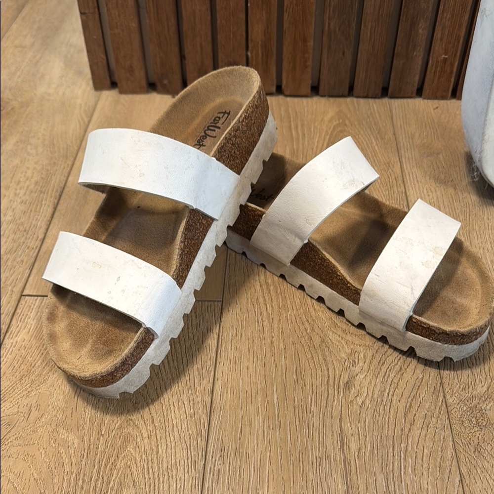 White Minimalist Slide Sandals with Cork Footbed